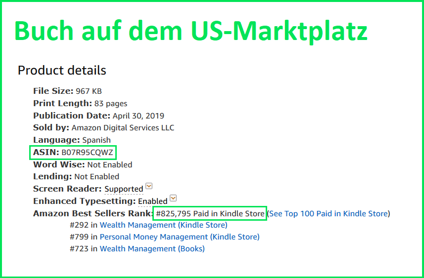 Buch auf US-Marktplatz für KDP