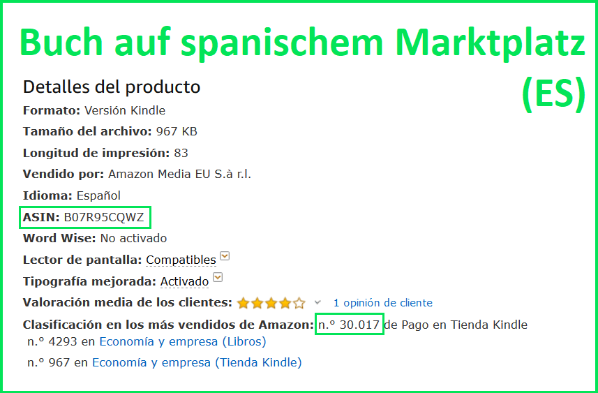 ABSR BSR auf spanischem Marktplatz für KDP Buch