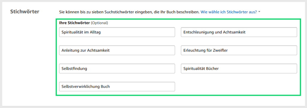 Keyword-Eintrag im Publisher-Backend