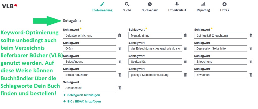 Keyword-Eintrag im Publisher-Backend